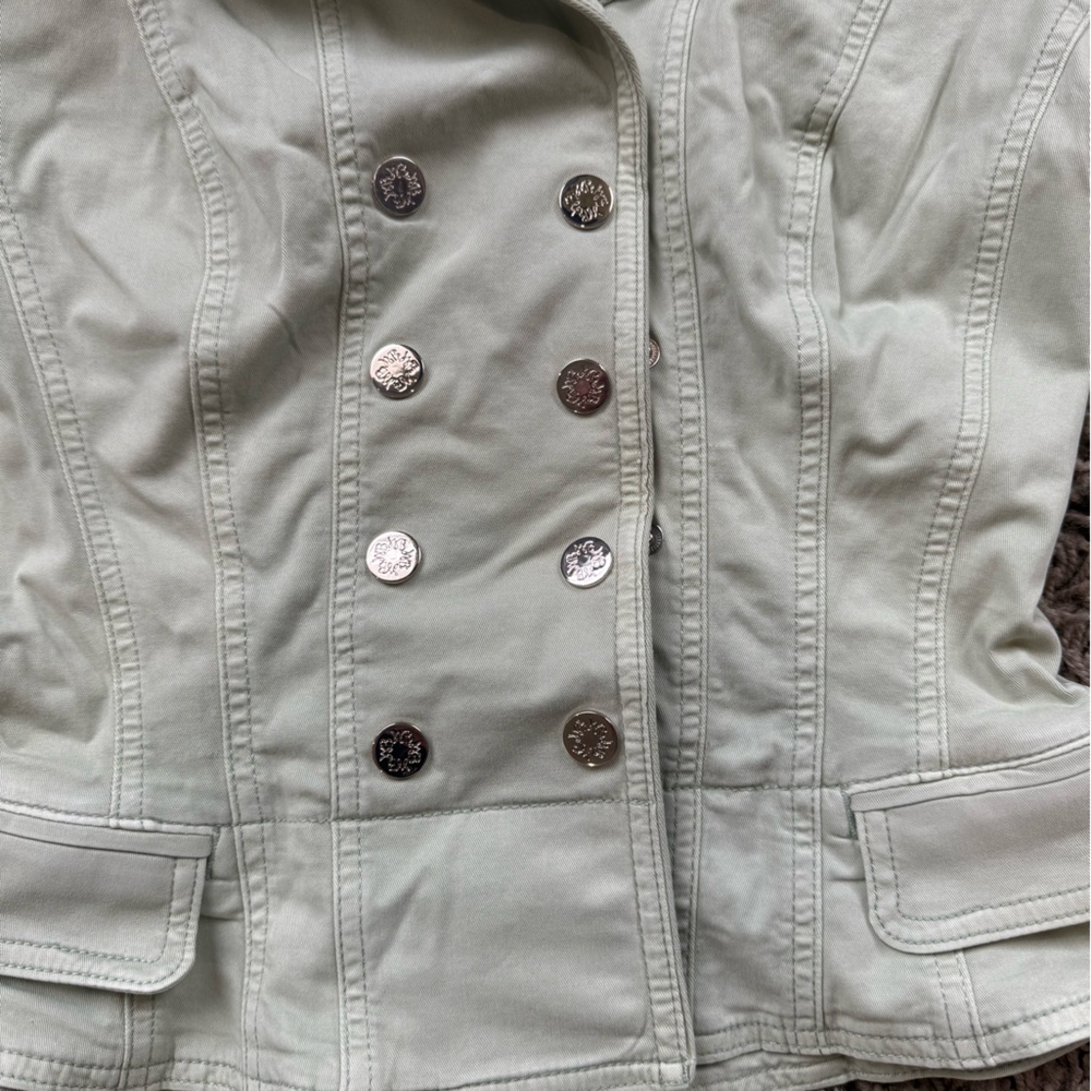 White House Black Market Sea Foam Green Double Breasted Cropped Jacket Size 4 - Picture 4 of 12